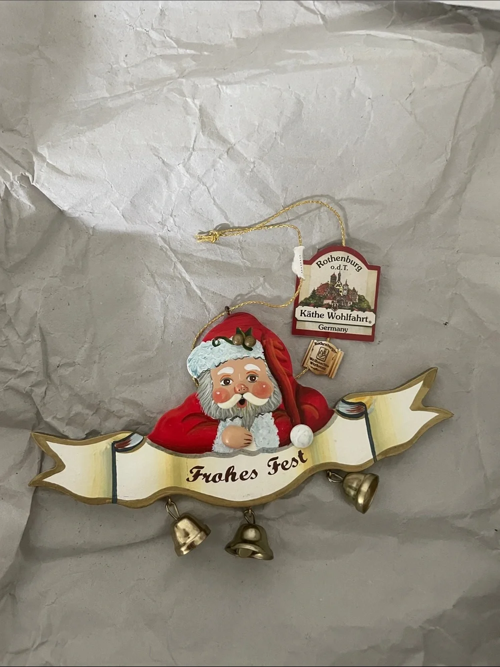 Käthe Wohlfahrt Red Santa 'Frohes Fest' Hanging Ornament